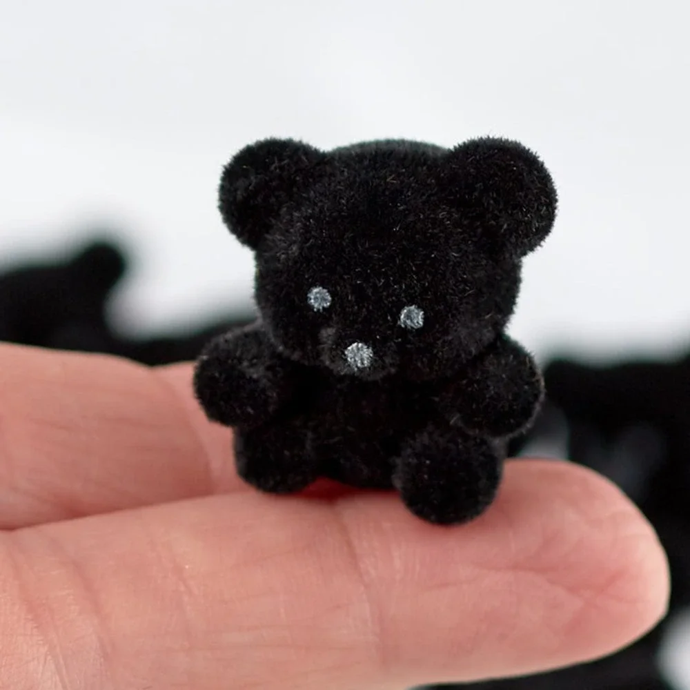 Miniature Flocked Black Teddy Bears - 1
